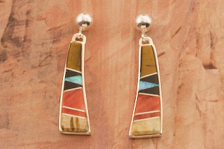 Calvin Begay Genuine Picture Jasper Sterling Silver Earrings